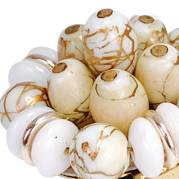 Vintage Stamped West Germany White Gold Tone Glass Bead Cluster Clip Earrings - Picture 6 of 13